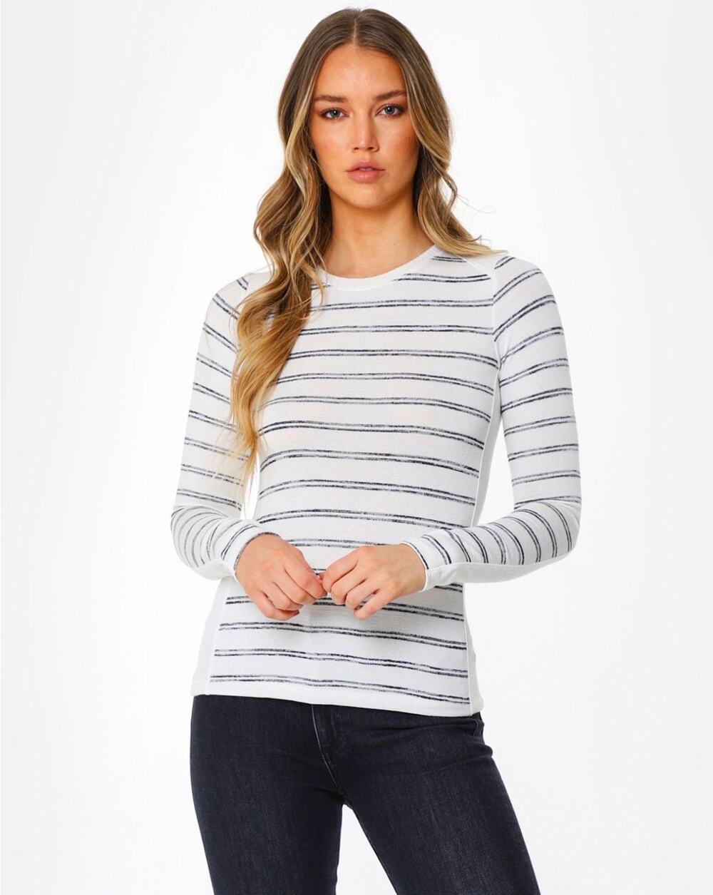 Rag & Bone The Knit White Striped Long Sleeve Top-Size Large